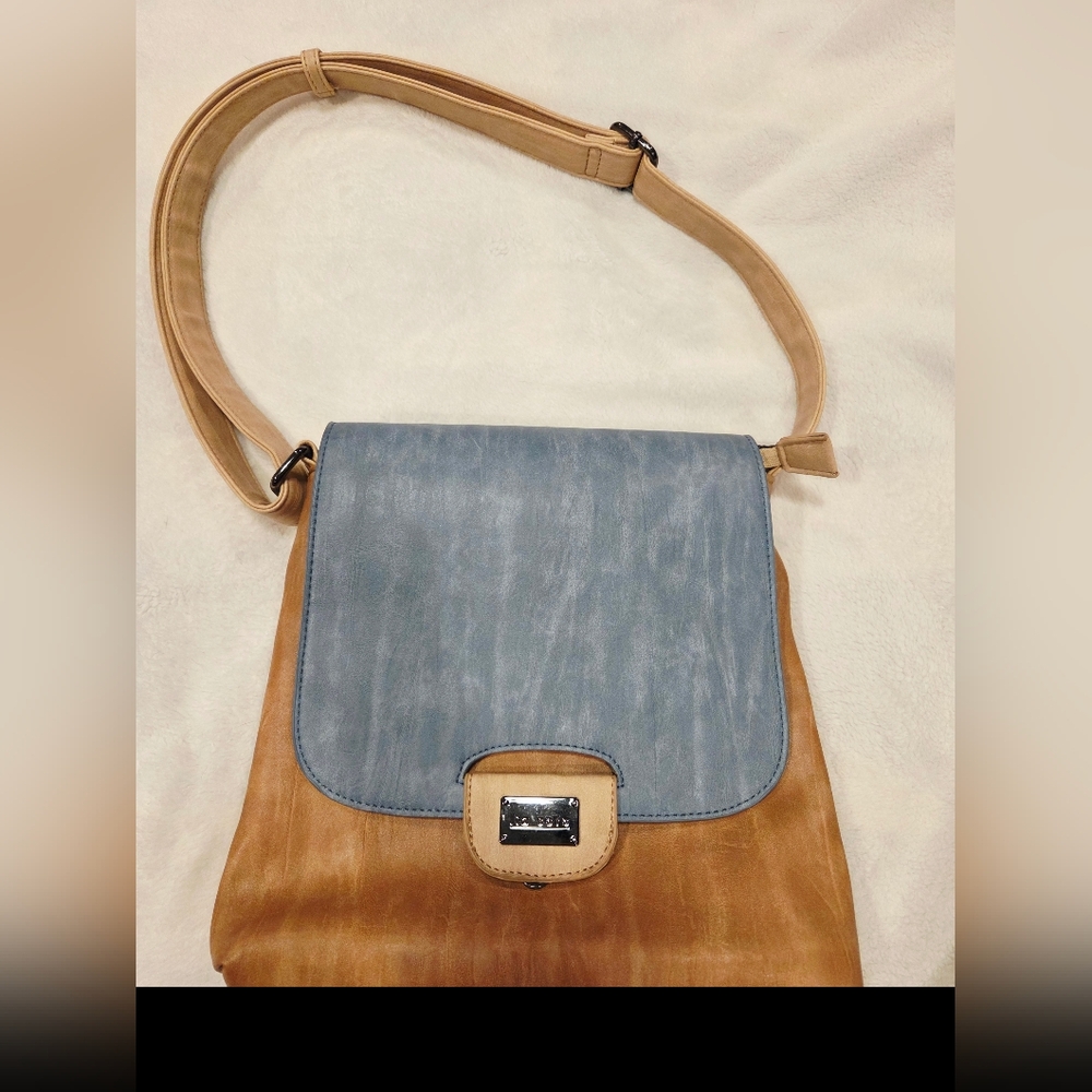 Liz Soto Denim and Tan Crossbody Bag